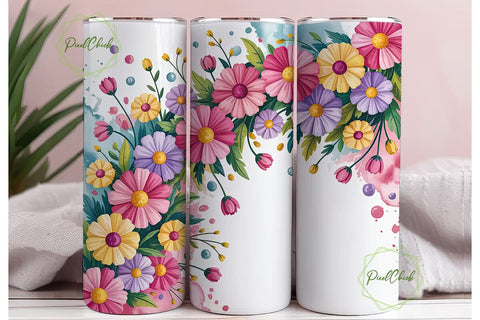 Watercolor Floral 20oz Tumbler Wrap Sublimation PixelChick 