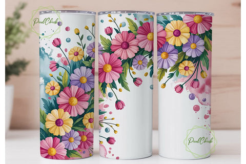 Watercolor Floral 20oz Tumbler Wrap Sublimation PixelChick 