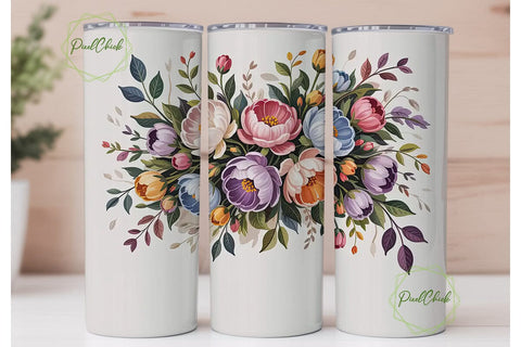 Watercolor Floral 20oz Tumbler Wrap Sublimation PixelChick 