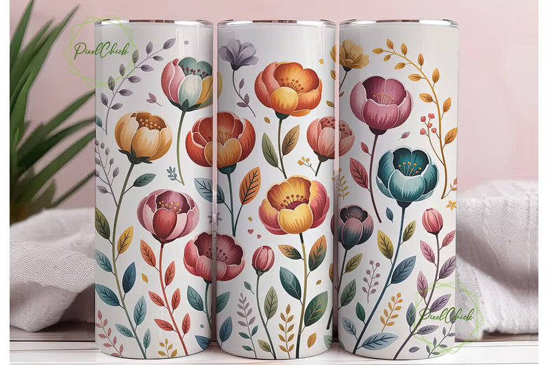 Watercolor Floral 20oz Tumbler Wrap Sublimation PixelChick 