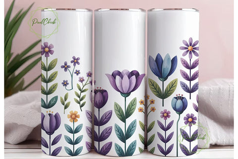 Watercolor Floral 20oz Tumbler Wrap Sublimation PixelChick 
