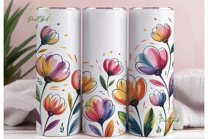 Watercolor Floral 20oz Tumbler Wrap Sublimation PixelChick 