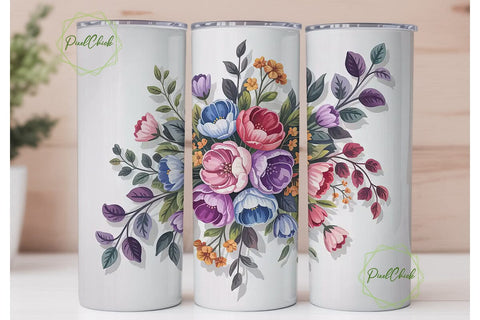 Watercolor Floral 20oz Tumbler Wrap Sublimation PixelChick 