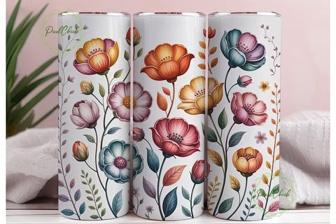 Watercolor Floral 20oz Tumbler Wrap Sublimation PixelChick 
