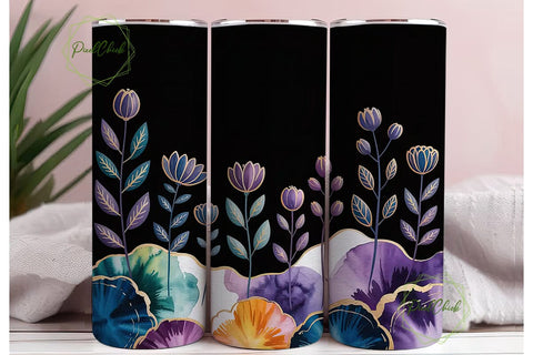 Watercolor Floral 20oz Tumbler Wrap Sublimation PixelChick 