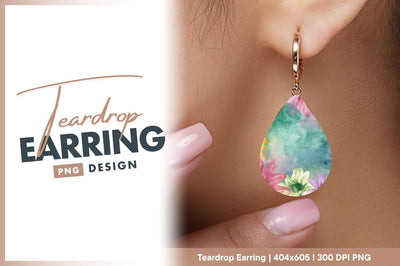 Watercolor floral background teardrop earring png Sublimation Regulrcrative 