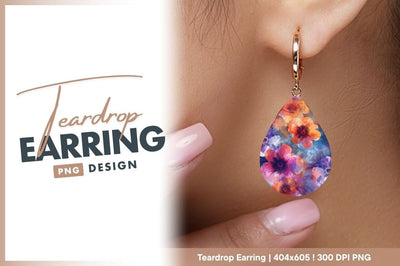 Watercolor floral background teardrop earring png Sublimation Regulrcrative 