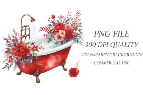 Watercolor Floral Bathtubs Clipart Sublimation Rupkotha 