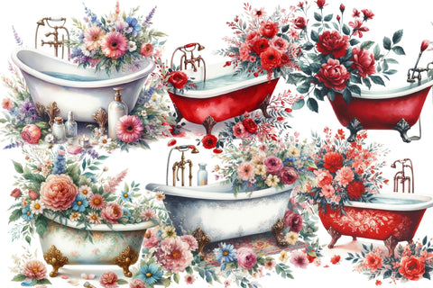 Watercolor Floral Bathtubs Clipart Sublimation Rupkotha 