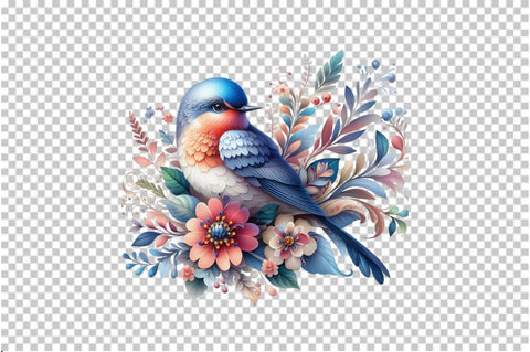 Watercolor Floral Birds Clipart PNG Sublimation SVGArt 