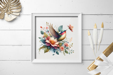Watercolor Floral Birds Clipart PNG Sublimation SVGArt 
