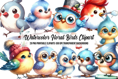 Watercolor Floral Birds Clipart Sublimation Rupkotha 