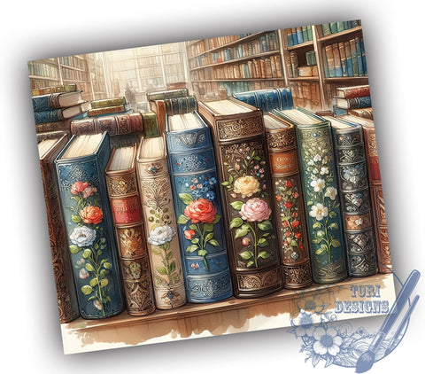 Watercolor Floral Books 20oz Skinny Tumbler, Book Lover Tumbler Png, Straight & Tapered Tumbler Wrap, Instant Digital Download Sublimation ToriDesigns 