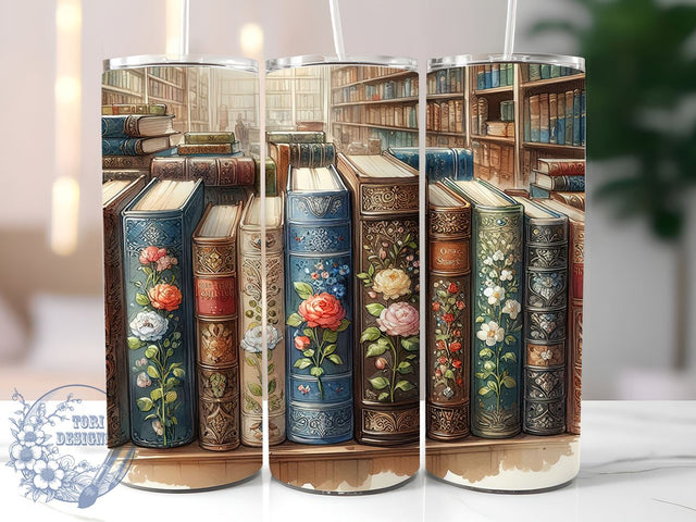 Watercolor Floral Books 20oz Skinny Tumbler, Book Lover Tumbler Png, Straight & Tapered Tumbler Wrap, Instant Digital Download Sublimation ToriDesigns 