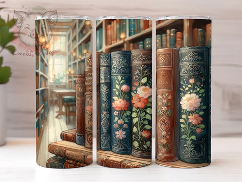 Watercolor Floral Books 20oz Tumbler Png, Straight & Tapered Tumbler Png, Loves Books Tumbler Png, Digital Download PNG Sublimation Lara' s Designs 