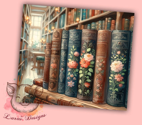 Watercolor Floral Books 20oz Tumbler Png, Straight & Tapered Tumbler Png, Loves Books Tumbler Png, Digital Download PNG Sublimation Lara' s Designs 