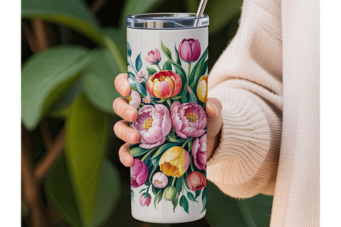 Watercolor Floral Bouquet 20oz Tumbler Sublimation DesignSVG 