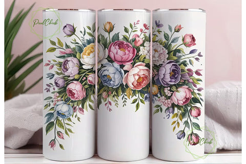 Watercolor Floral Bouquet 20oz Tumbler Sublimation PixelChick 