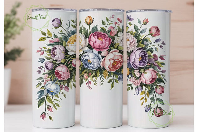Watercolor Floral Bouquet 20oz Tumbler Sublimation PixelChick 