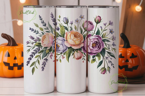 Watercolor Floral Bouquet 20oz Tumbler Sublimation PixelChick 