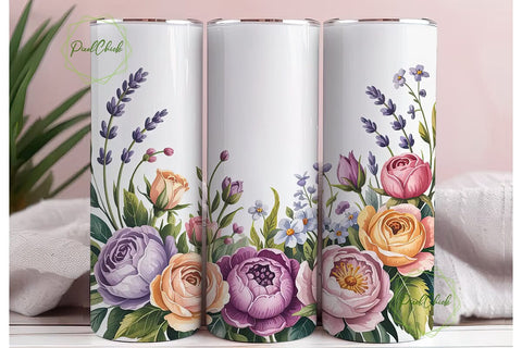 Watercolor Floral Bouquet 20oz Tumbler Sublimation PixelChick 