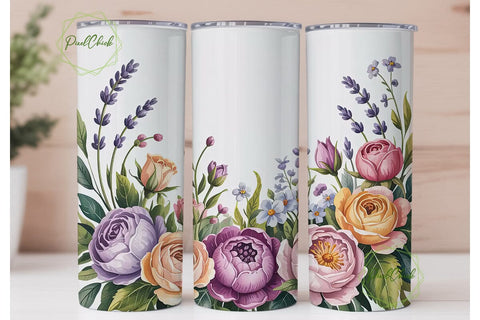 Watercolor Floral Bouquet 20oz Tumbler Sublimation PixelChick 