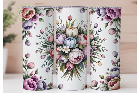 Watercolor Floral Bouquet 20oz Tumbler Sublimation PixelChick 