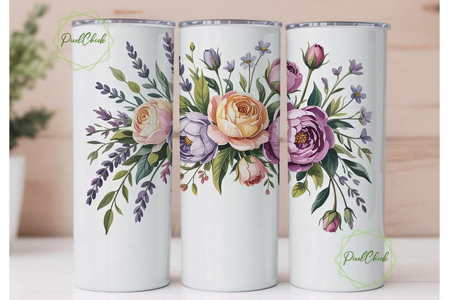 Watercolor Floral Bouquet 20oz Tumbler Sublimation PixelChick 