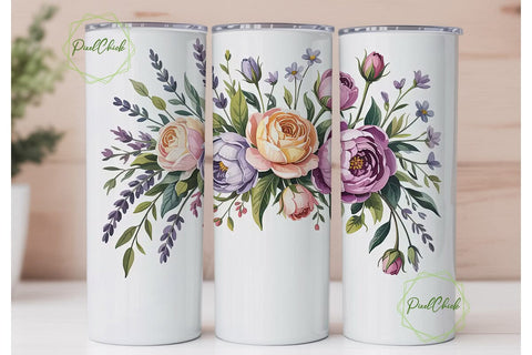 Watercolor Floral Bouquet 20oz Tumbler Sublimation PixelChick 