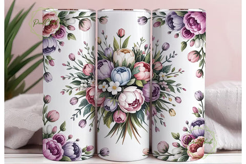 Watercolor Floral Bouquet 20oz Tumbler Sublimation PixelChick 