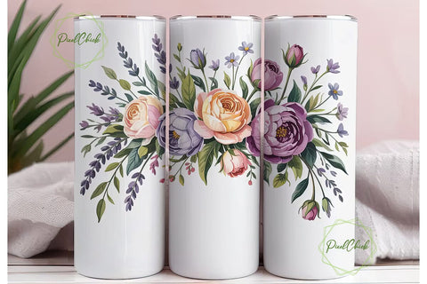 Watercolor Floral Bouquet 20oz Tumbler Sublimation PixelChick 