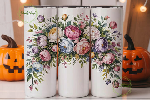 Watercolor Floral Bouquet 20oz Tumbler Sublimation PixelChick 