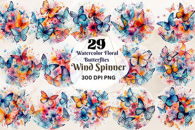 Watercolor Floral Butterflies Wind Spinner Sublimation Bundle Sublimation Regulrcrative 