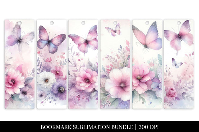 Watercolor Floral Butterfly Bookmark Set, Digital Download Sublimation BijouBay 