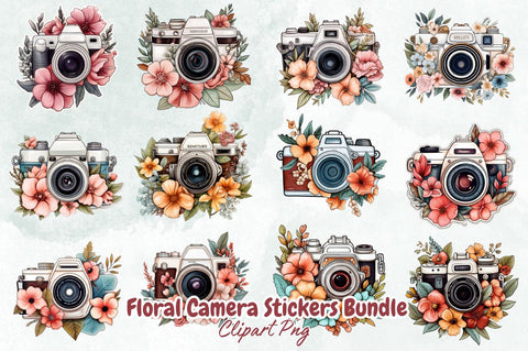 Watercolor Floral Camera Stickers Bundle Sublimation Designangry 