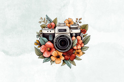 Watercolor Floral Camera Stickers Bundle Sublimation Designangry 