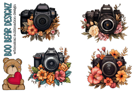 Watercolor Floral Camera Sublimation clipart set Sublimation Boo Bear Designz 