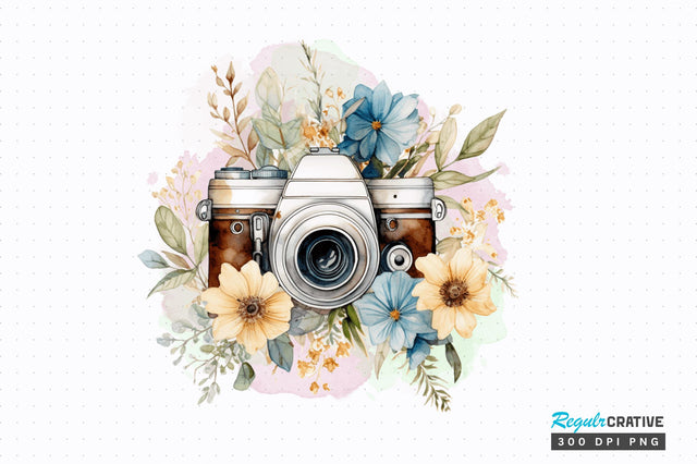Watercolor Floral Camera Sublimation Design Sublimation Regulrcrative 