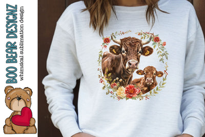 Watercolor Floral Cow Clipart Sublimation Boo Bear Designz 