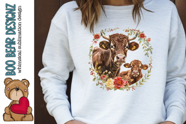 Watercolor Floral Cow Clipart Sublimation Boo Bear Designz 