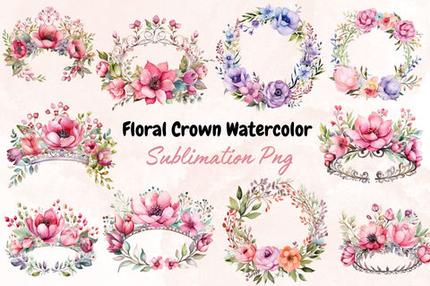 Watercolor Floral Crown Clipart Bundle Sublimation Designangry 