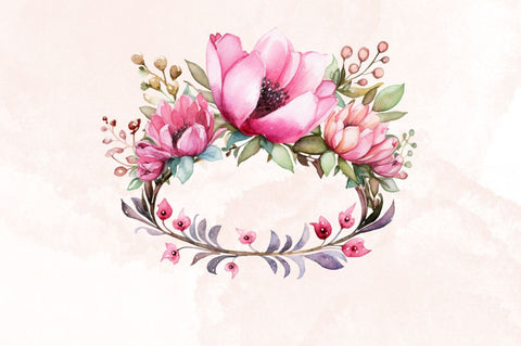 Watercolor Floral Crown Clipart Bundle Sublimation Designangry 