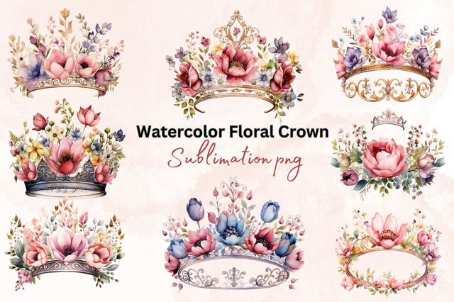 Watercolor Floral Crown Clipart Bundle Sublimation Designangry 
