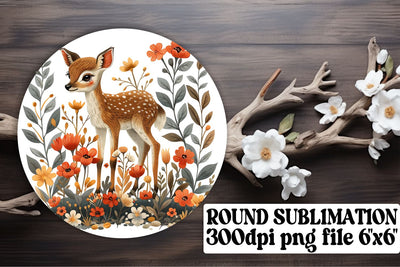 Watercolor Floral Deer Keychain Design Round Sublimation Sublimation afrosvg 