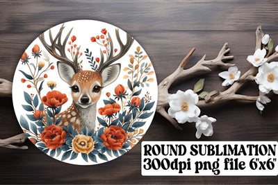 Watercolor Floral Deer Wrap Sublimation Round Design Sublimation afrosvg 
