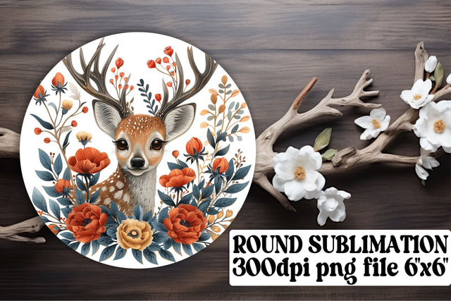 Watercolor Floral Deer Wrap Sublimation Round Design Sublimation afrosvg 