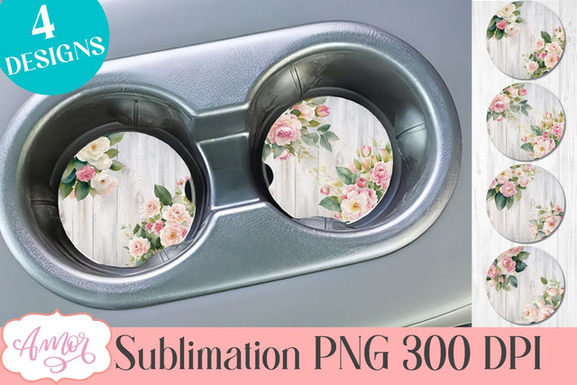 Watercolor floral designs for car coaster sublimation Sublimation Amorclipart 