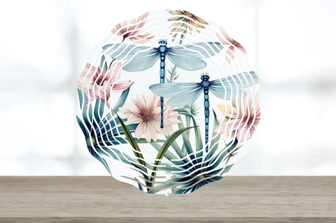 Watercolor Floral Dragonflies Wind Spinner Sublimation Regulrcrative 