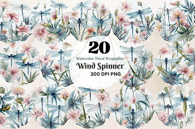 Watercolor Floral Dragonflies Wind Spinner Sublimation Regulrcrative 