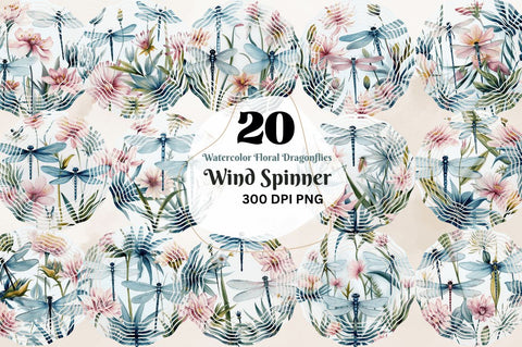 Watercolor Floral Dragonflies Wind Spinner Sublimation Regulrcrative 